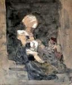 Bretonne Et Enfants Sur Le Seuil De Sa Maison