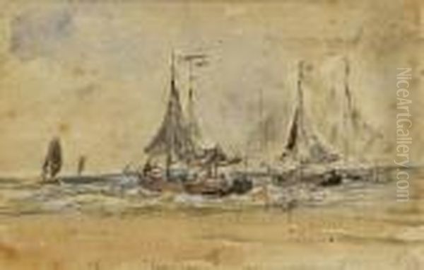 Barques De Peche Par Mer Agitee - view 1