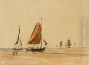 Le Depart Des Barques De Peche by Eugene Boudin