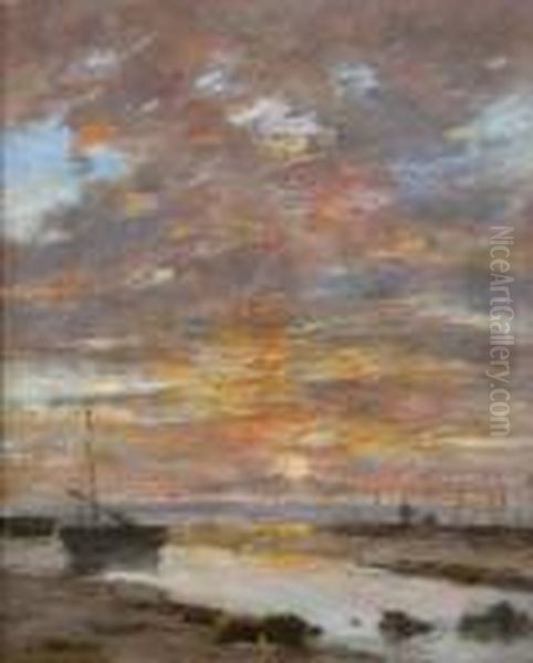 Maree Basse, Coucher De Soleil Sur La Mer - view 1