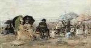 Trouville, Scene De Plage by Eugene Boudin