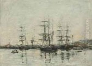 Port, Voiliers A L'ancre by Eugene Boudin