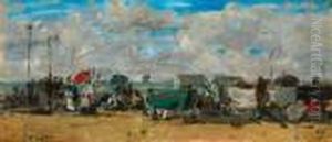 Sur La Plage De Trouville by Eugene Boudin