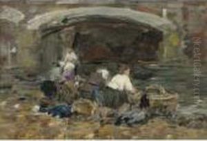 Laveuses Pres D'un Pont by Eugene Boudin