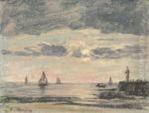 Jetee Et Voiliers A Trouville by Eugene Boudin