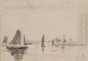 Barques Sur La Greve by Eugene Boudin
