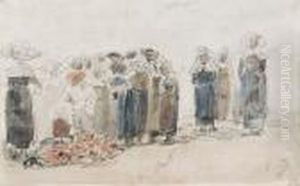Scene De Marcheen Bretagne by Eugene Boudin