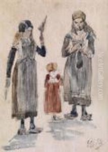 Etude De Jeunes Bretonnes by Eugene Boudin