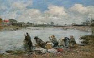 Laveuses Au Bord De La Touques by Eugene Boudin
