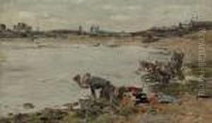 Laveuses Au Bord De La Touques by Eugene Boudin