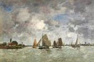 Bateaux Sur La Meuse by Eugene Boudin
