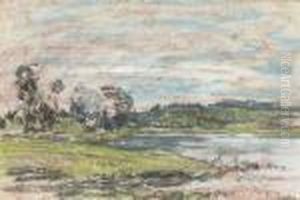Paysage Au Bord De La Touques by Eugene Boudin