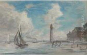 Honfleur. Rivage, Phare Et Voilier by Eugene Boudin