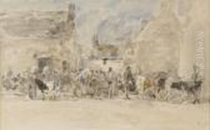 Scene De Village Breton by Eugene Boudin
