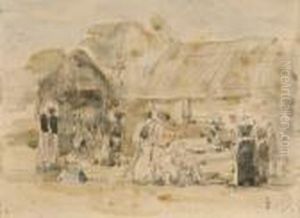 A La Ferme by Eugene Boudin
