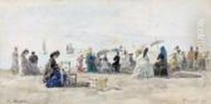 La Plage A Trouville by Eugene Boudin