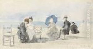 Personnages Sur La Plage A Trouville by Eugene Boudin