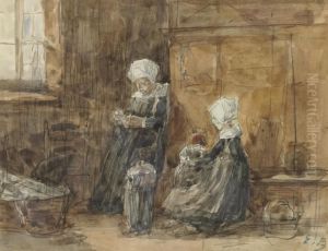 Deux Bretonnes Dans Un Interieur by Eugene Boudin