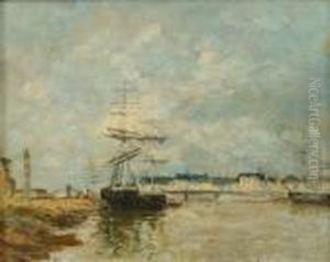 Les Bords De La Touque,ciel Nuaguex by Eugene Boudin