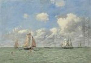 Barques De Peche Au Large by Eugene Boudin