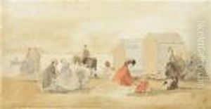 La Plage A Trouville by Eugene Boudin