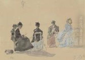 Sur La Plage, Trouville by Eugene Boudin