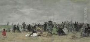 La Plage De Trouville by Eugene Boudin