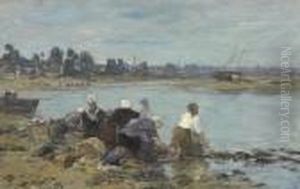 Laveuses Au Bord De La Touques by Eugene Boudin