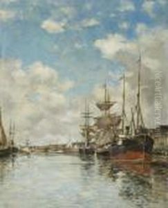 Deauville. Le Bassin. by Eugene Boudin