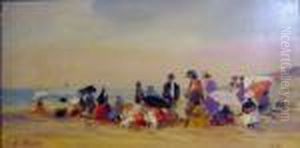 Boach Scene With Figures by Eugene Boudin