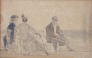 Crinolines Sur La Plage De Trouville by Eugene Boudin