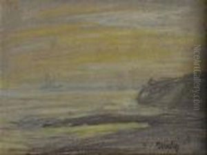 Paysagemarin Au Ciel Anime Aquarelle Signee En Bas A Droite by Eugene Boudin
