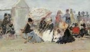 Crinolines Sur La Plage, Trouville by Eugene Boudin