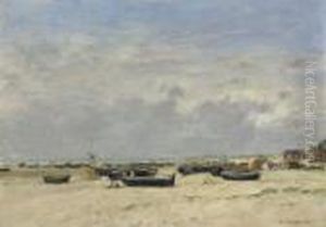 Berck, Barques Echouees Sur La Plage by Eugene Boudin