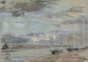 La Plage A Trouville by Eugene Boudin