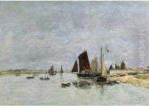 Etaples, Bateaux Dans Le Port by Eugene Boudin