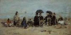 Trouville. Scene De Plage by Eugene Boudin