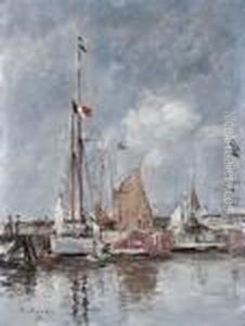 Yachts Dans Le Bassin De Deauville by Eugene Boudin