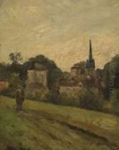 Eugene Paysage Au Clocher by Eugene Boudin