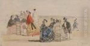 Femmes En Crinolines Sur La Plage by Eugene Boudin