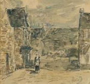 Vue D'une Rue De Village Breton by Eugene Boudin