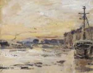 Port A Maree Basse by Eugene Boudin