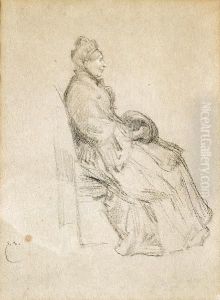 A Seated Woman In Profile; Also A Watercolor Of A Kitchen Interior (2) by Eugene Boudin