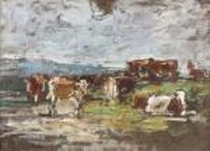 Vaches Au Paturage. by Eugene Boudin