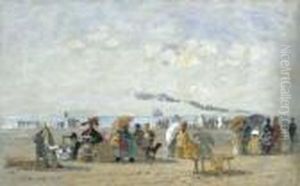 Trouville, Scene De Plage by Eugene Boudin