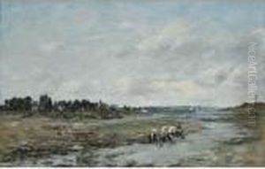 Le Faou. Laveuses Au Bord De La Riviere by Eugene Boudin