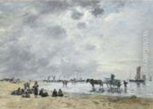 Berck, L'arrivee Des Barques De Peche by Eugene Boudin