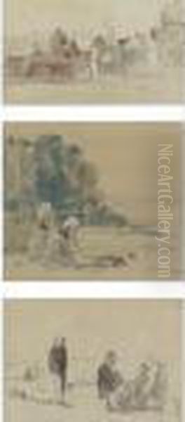 Coin De Village, Les Laveuses And Sur La Plage: Three Drawings - view 1