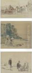 Coin De Village, Les Laveuses And Sur La Plage: Three Drawings by Eugene Boudin