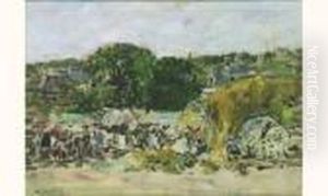 Le Marche A Honfleur, Circa 1888-95 by Eugene Boudin